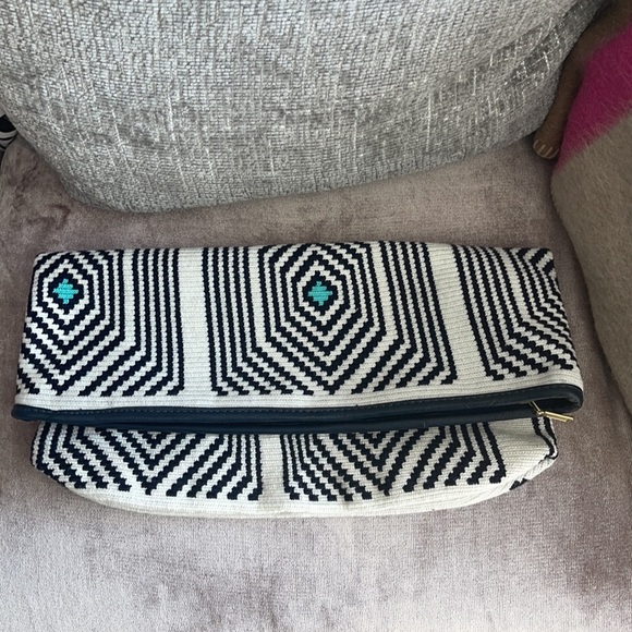 Sophie Anderson Camille Navy Green Natural Clutch - Picture 4 of 15
